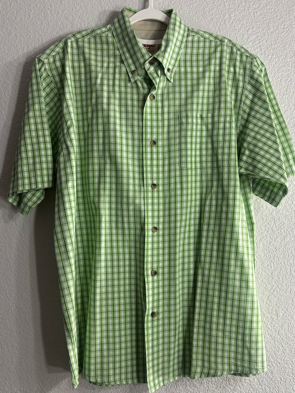 Wrangler Light Green Plaid Short-Sleeve Button-Down Western Shirt Men Size M